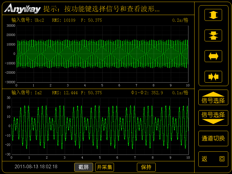 WP4000變頻功率分析儀記錄的異步電機疊頻法溫升試驗的電壓、電流波形圖